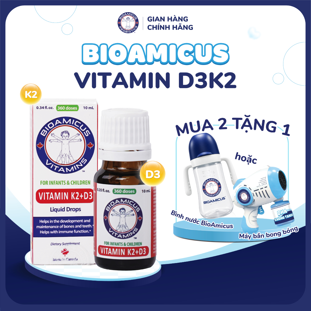 BioAmicus Vitamin K2&D3 hỗ trợ phát triển xương răng của trẻ - D3K2 Cho Bé