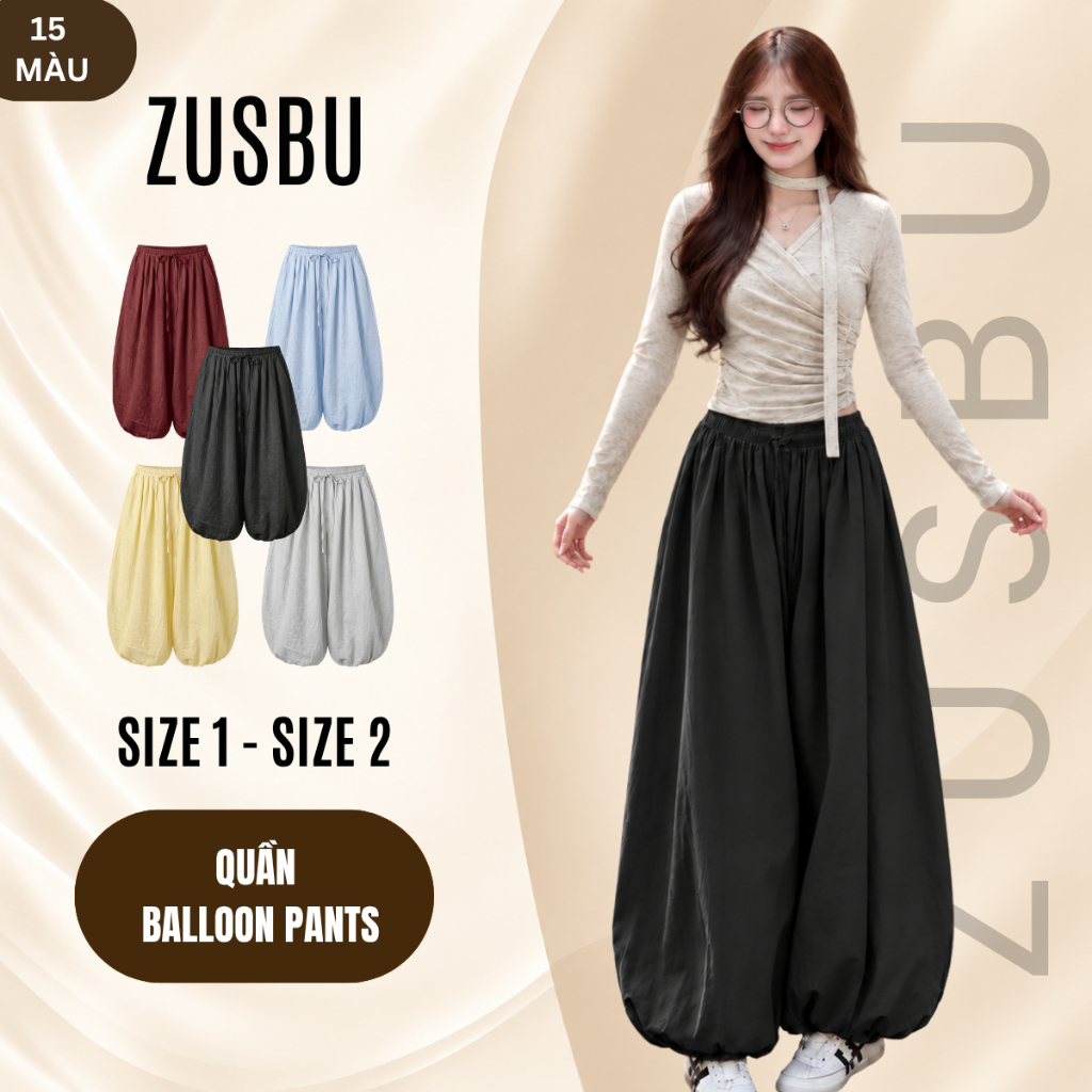 Quần Balloon Pants Ống Rộng Cạp Chun Dây Rút Bo Gấu Nam Nữ ZUSBU M31