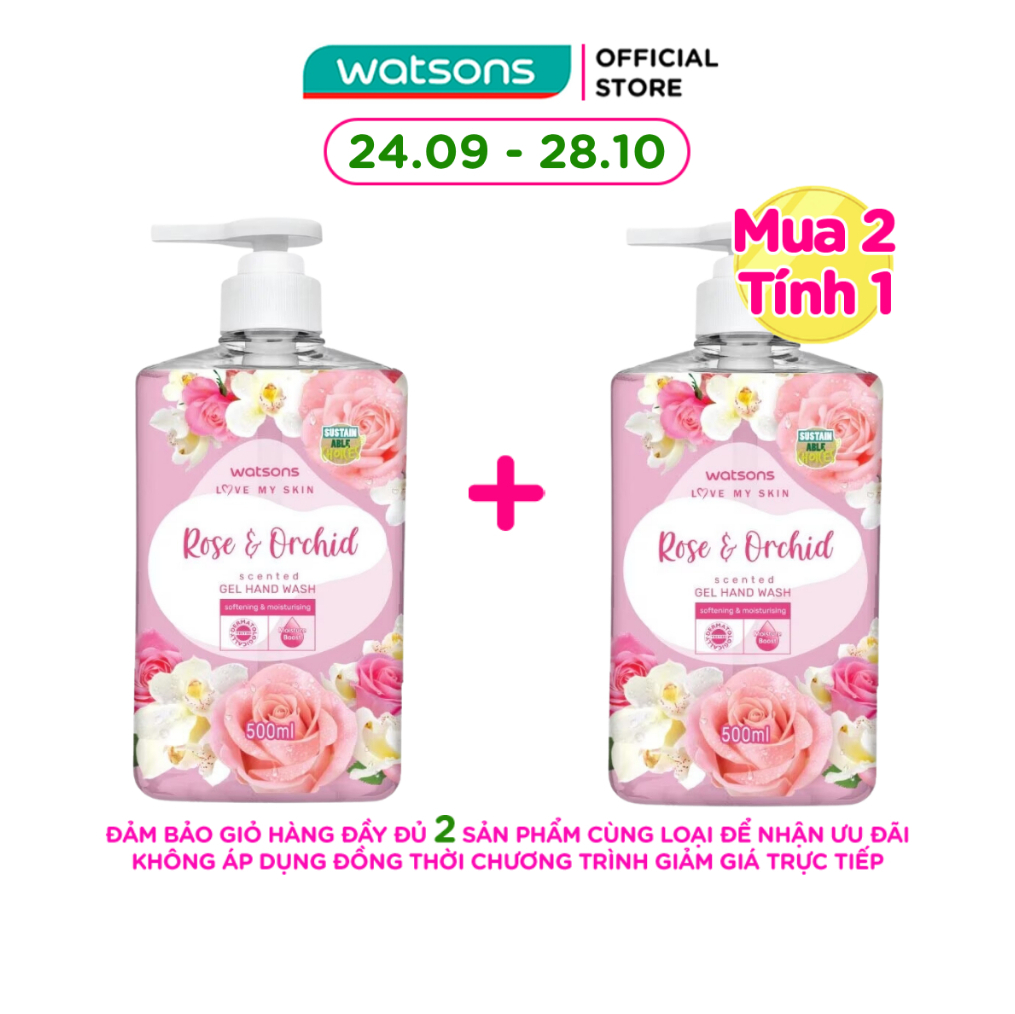 Gel Rửa Tay Watsons Love My Skin Rose Orchid Scented Gel Hand Wash 500ml