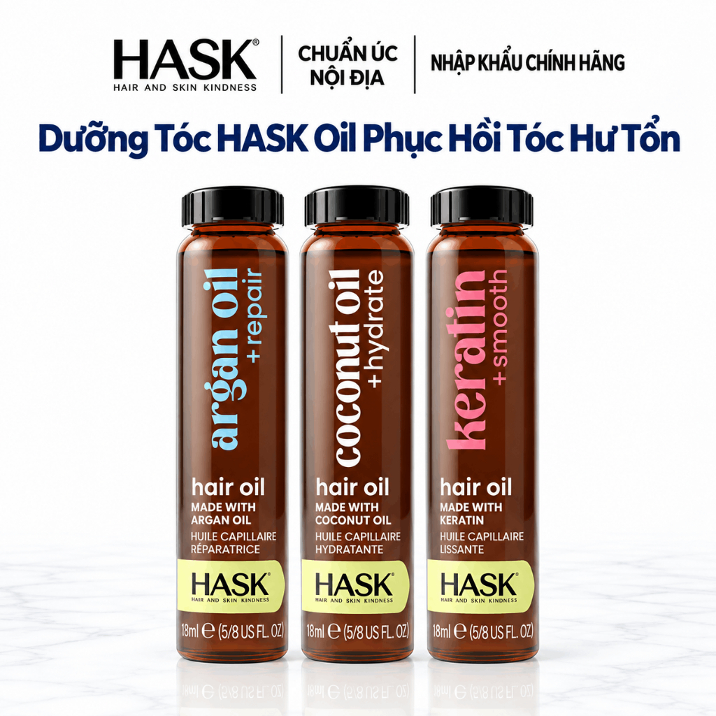 Tinh Chất Dầu Dưỡng Argan Siêu Phục Hồi Tóc Hư Tổn, Keratin oil - Hask Argan Oil Repairing Shine Oil