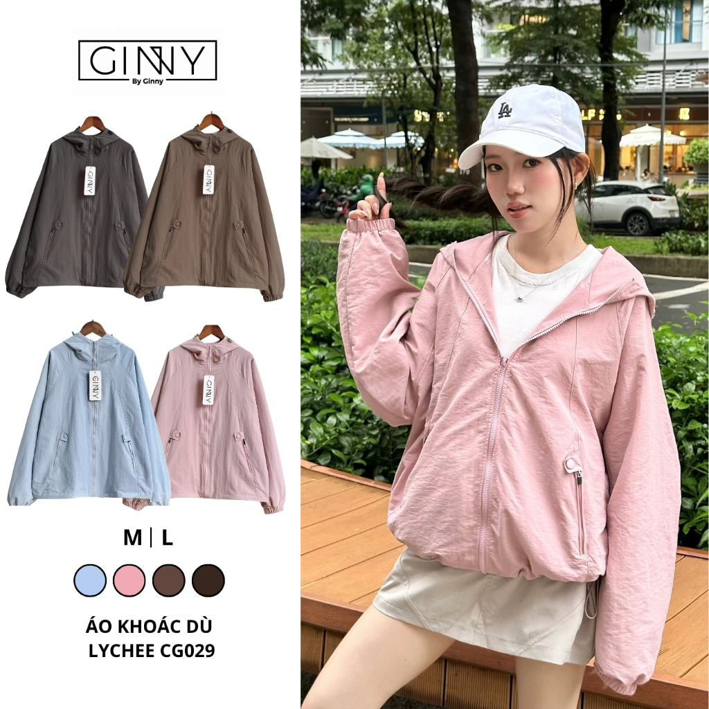 𝐆𝐈𝐍𝐍𝐘 Áo Khoác Dù Lychee CG029 Chất Vải Chống Nắng Trượt Nước Túi Có Khóa Kéo Tiện Lợi