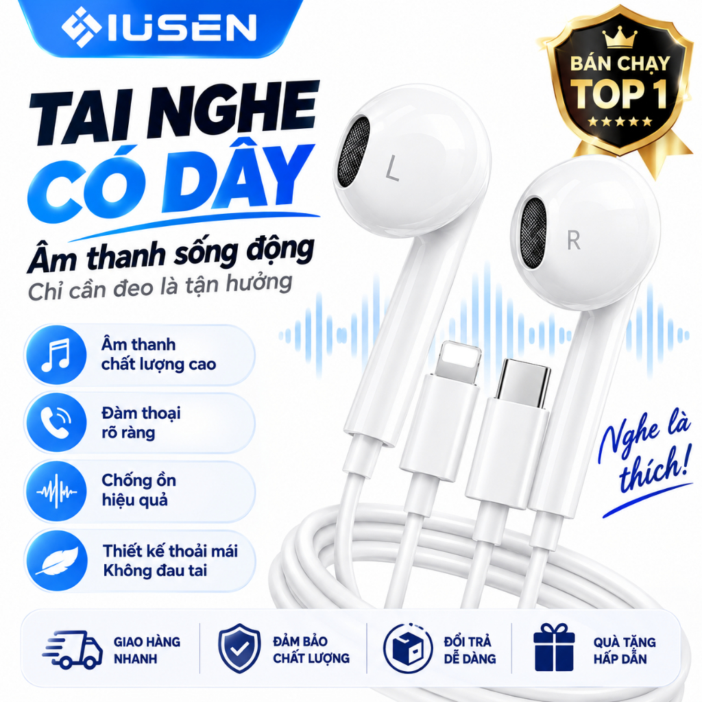 Tai Nghe In-Ear Có Mic, Âm Thanh HiFi Sống Động, Đeo Thoải Mái, Tương Thích điện thoại