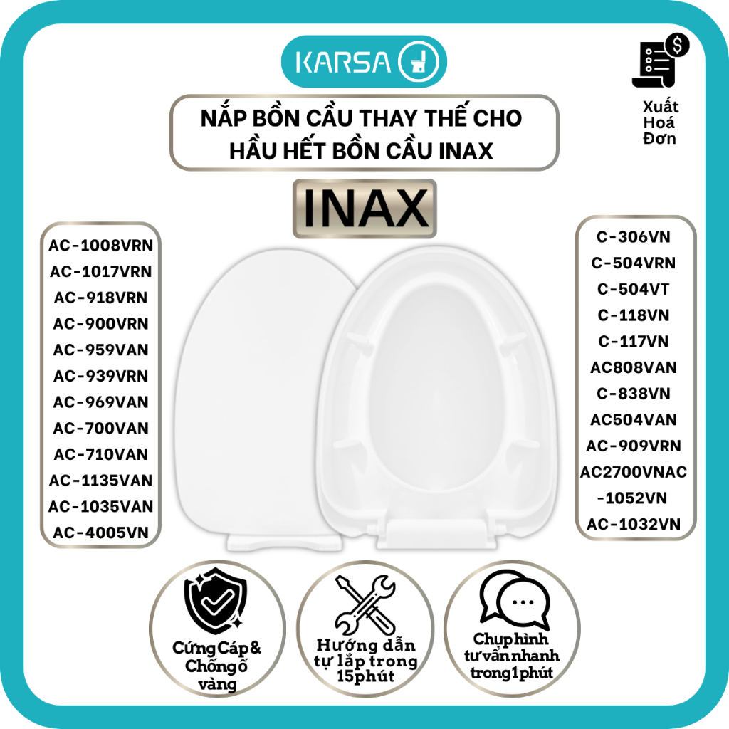Nắp bồn cầu thay thế INAX cho hầu hết các loại bồn cầu INAX AC504 AC909 AC959 AC2700 AC1008 C702 AC8
