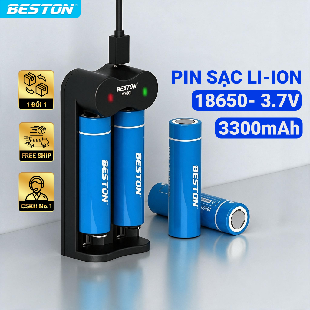 Pin sạc 3.7V chính hãng Beston 18650, dung lượng cao, dùng cho đèn pin, thiết…