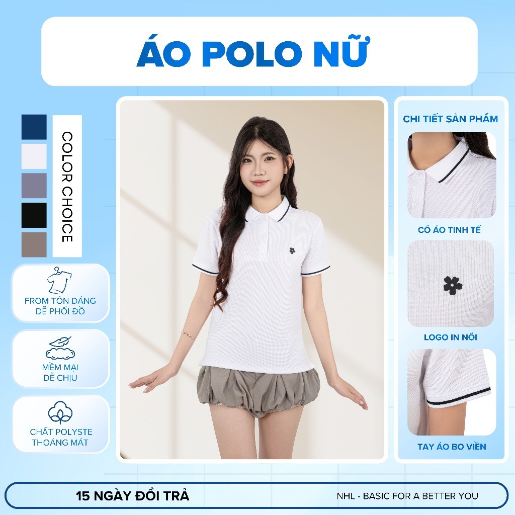Áo PoLo Nữ NHL màu trắng KHÔNG BAI DÃO, SỢI CO GIÃN TÔN DÁNG