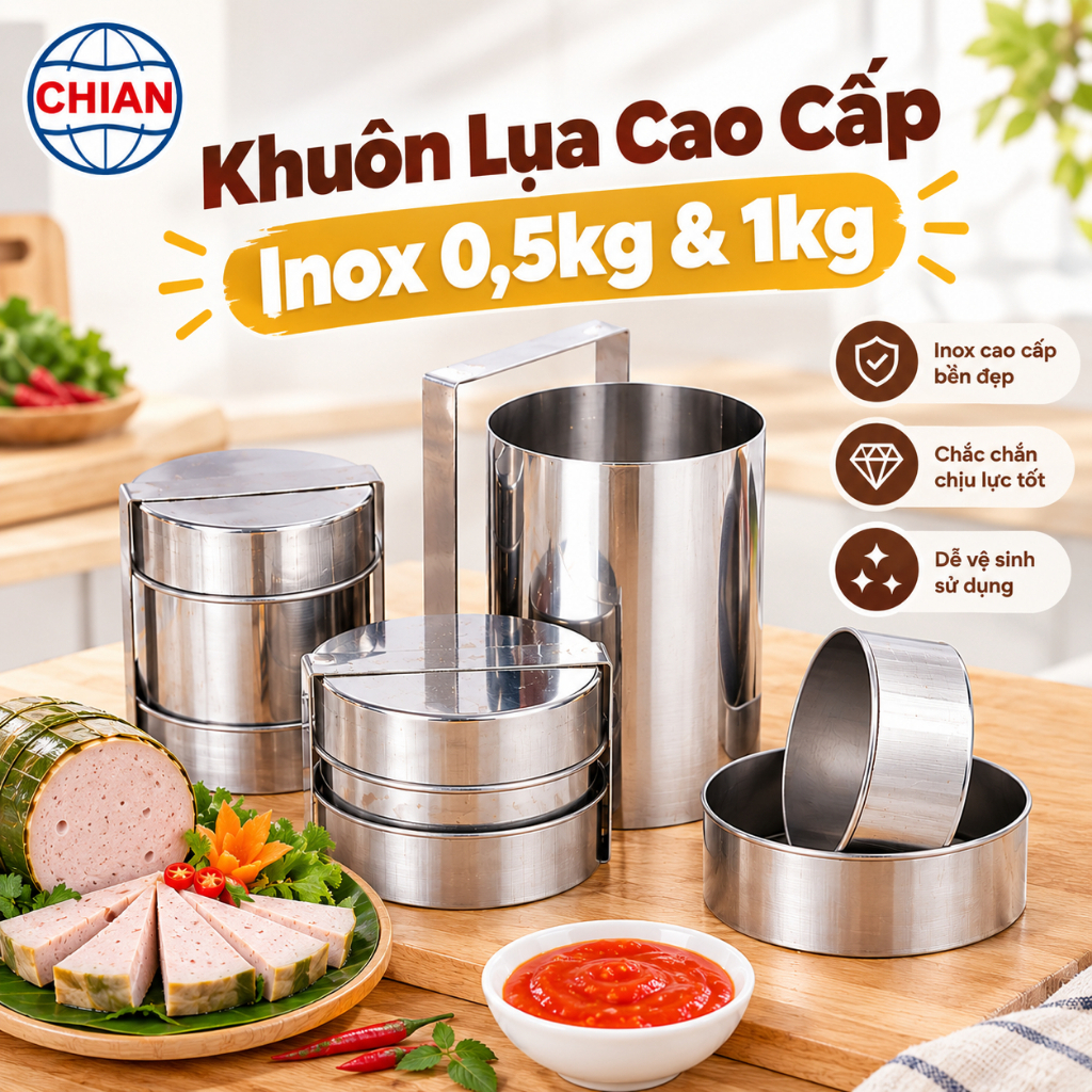 Khuôn Giò Inox 0,5kg & 1kg – Bo Cạnh An Toàn, Dày Dặn, Cao Cấp, Tiện Dụng Cho…