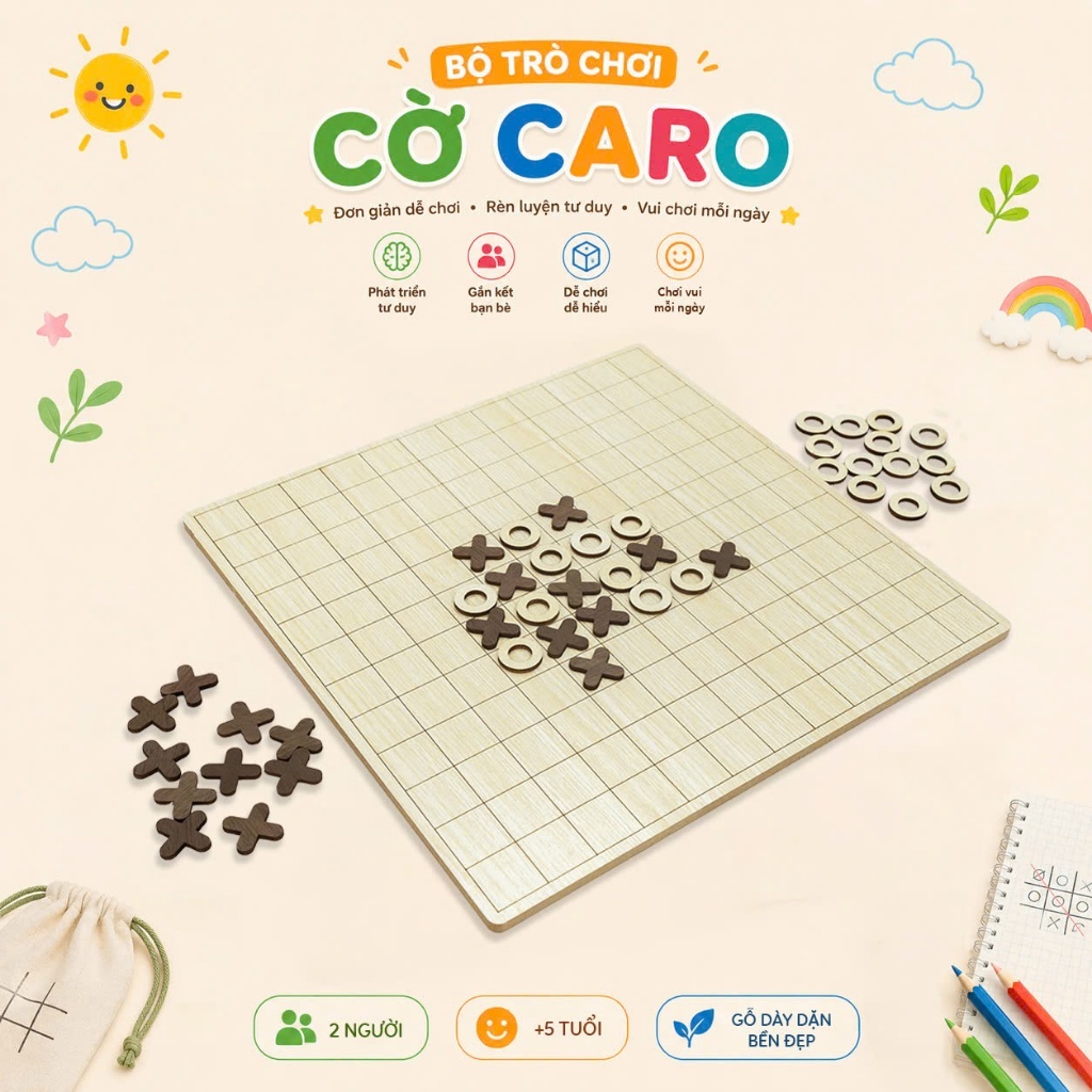 Bộ Cờ Caro, Ô Ăn Quan, Bộ Tứ Trò Chơi Trí Tuệ - Bộ Trò Chơi Dân Gian Bách Mộc