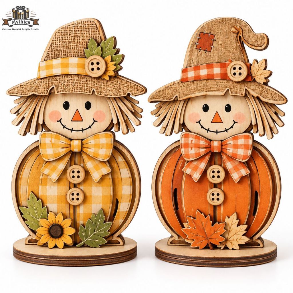 Bù nhìn bí ngô bằng gỗ để bàn Halloween — ảnh listing minh họa