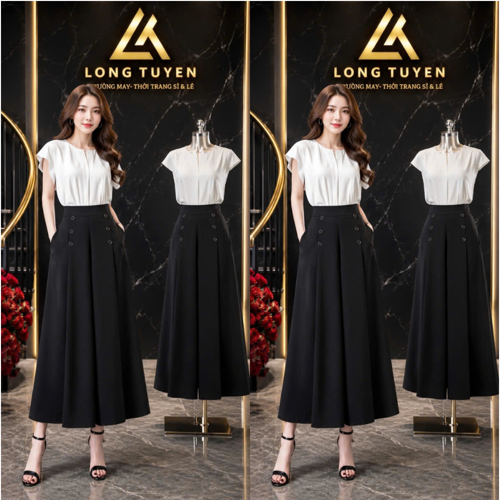 QUẦN VÁY DÀI nữ 6 NÚT LỤA MANGO Thời Trang thời trang[QV6N]