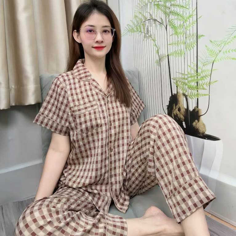 Đồ Bộ Pyjama Viền Lé Tay Ngắn Quần Dài Lụa Mango Size từ 48 đến 78kg
