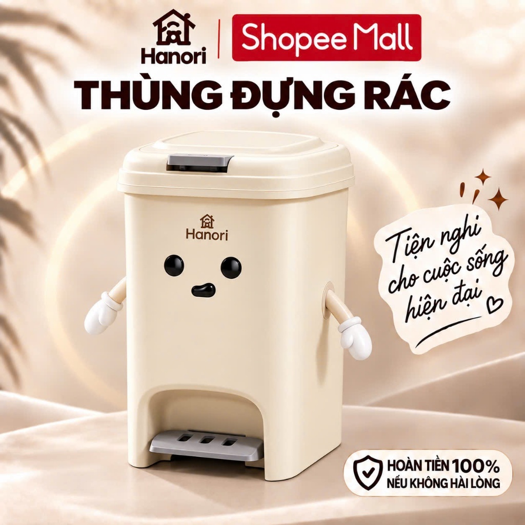 Thùng Đựng Rác Hanori Có Nắp Đậy Bấm Mở 2 In 1 Thông Minh Tiện Lợi Nhựa PP Cao Cấp Bền Đẹp Cho Gia Đình