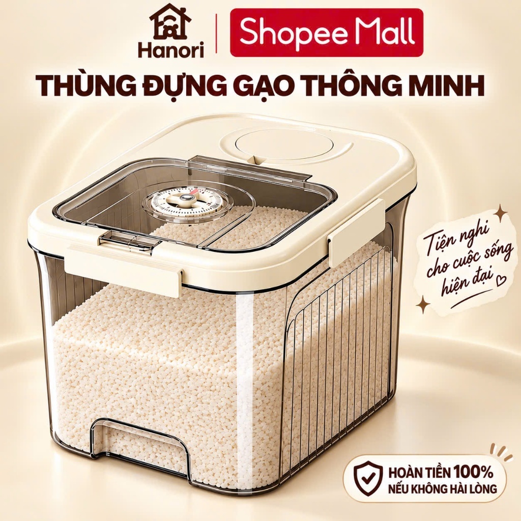 Thùng Đựng Gạo Thông Minh Hanori 5kg 10kg 15kg, Hộp Bảo Quản Gạo Kín Có Nút…