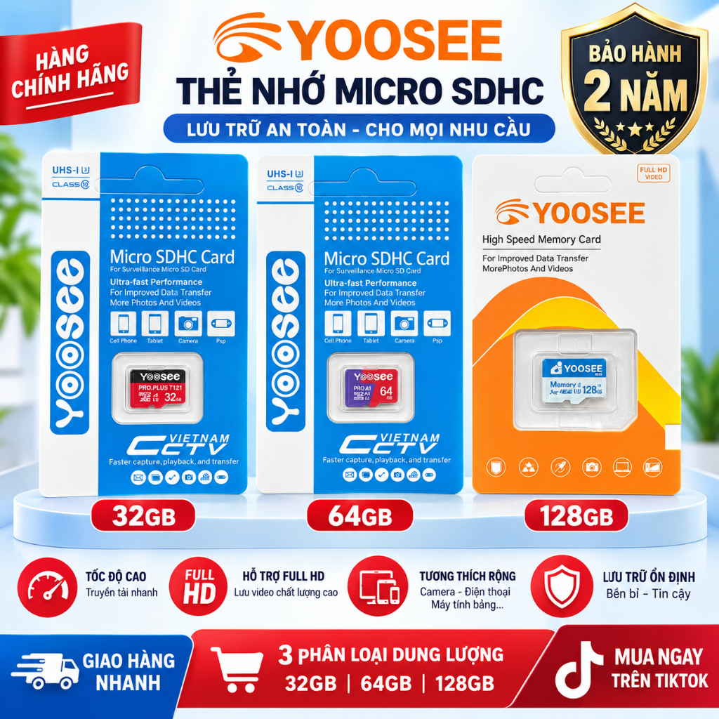 Thẻ Nhớ YOOSEE 128GB/64GB/32GB Tốc Độ Cao,Chuyên Dụng Cho Camera Wifi, Camera Hành Trình, Điện Thoại