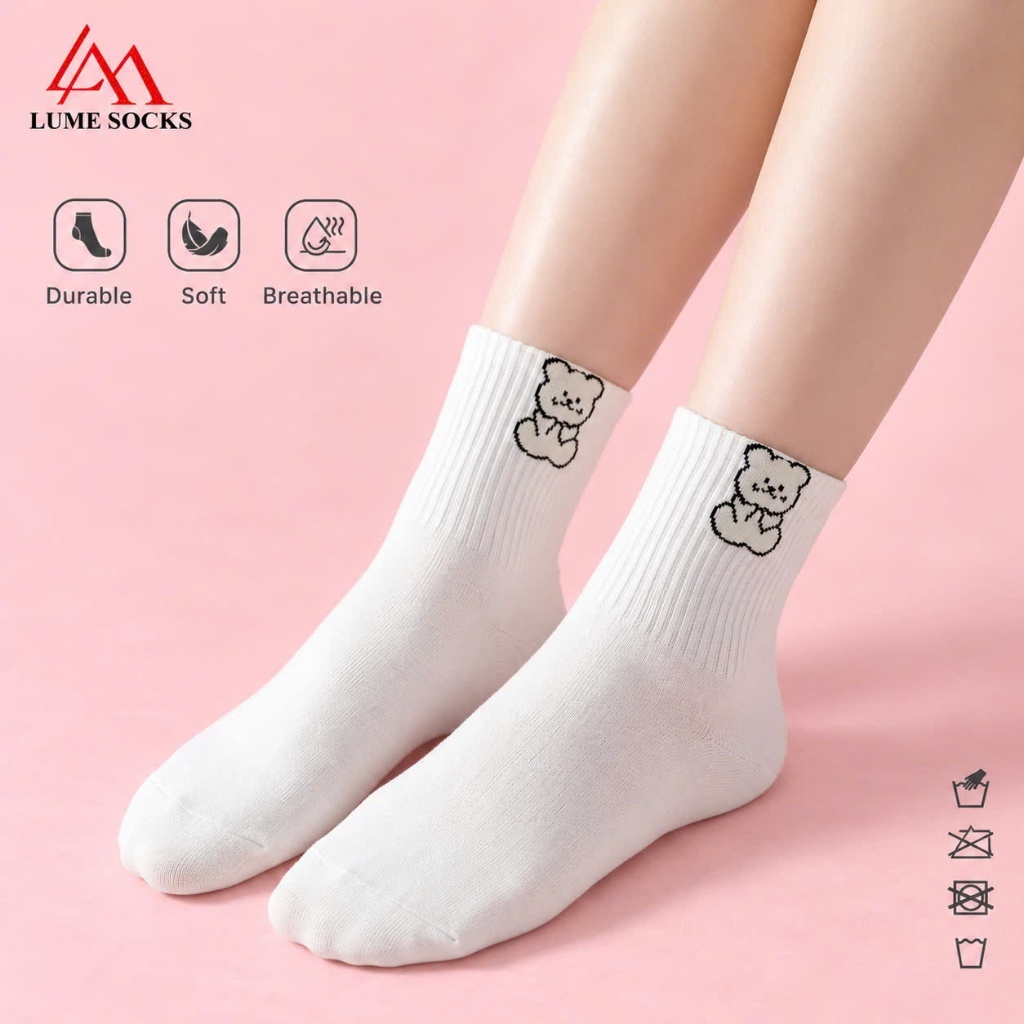 Tất nữ cổ cao kiểu dáng Hàn Quốc dễ thương LUME L594, chất liệu cotton cao cấp co giãn 4 chiều