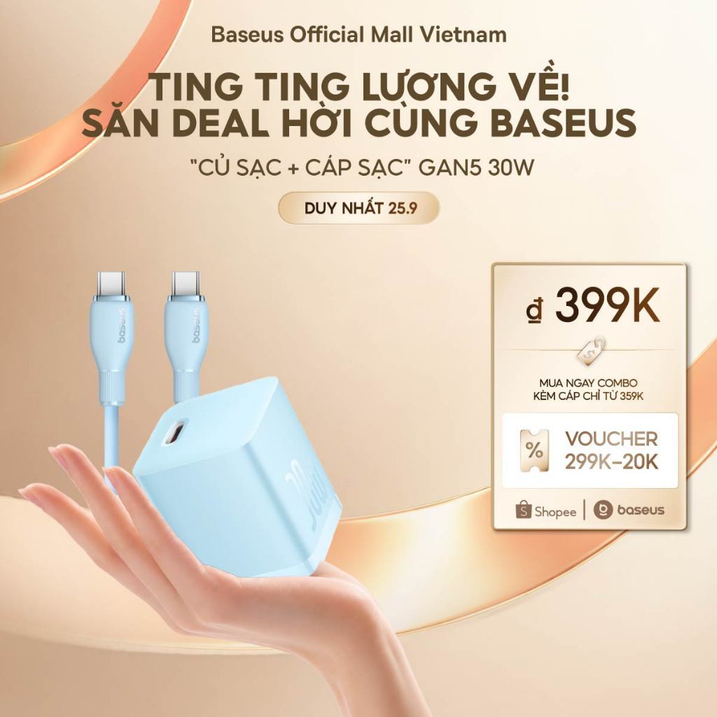 Củ Sạc Baseus 30W GaN5 Hỗ Trợ Sạc Nhanh PD QC PPS với Cáp Type C cho phone kèm dây 30W