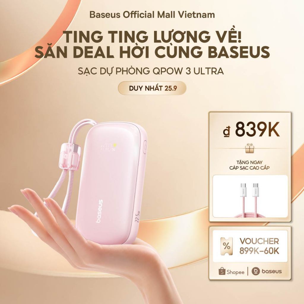 [CHUẨN CHỨNG NHẬN CCC] Sạc Dự Phòng Baseus EnerFill FC21 Qpow3 Ultra/FC11 &10000mAh/20000mAh 22.5W - Sạc Nhanh Kèm Cáp