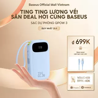 [NEW-CHUẨN CHỨNG NHẬN CCC] Sạc Dự Phòng Baseus EnerFill FC31 Qpow3 10000mAh/20000mAh 22.5W – Sạc Nhanh 4 Cổng Kèm 2 Cáp