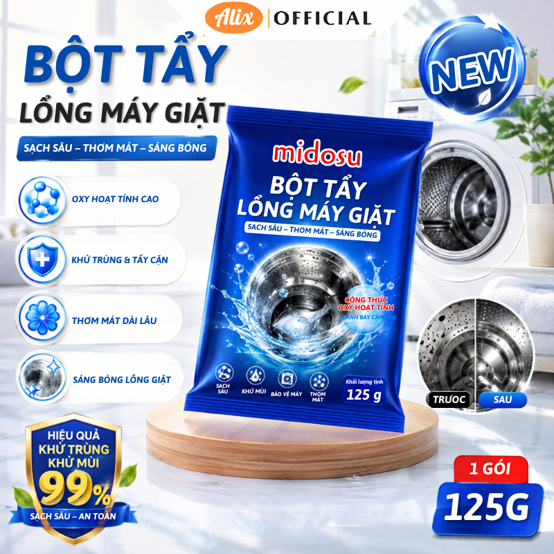 Bột Tẩy Lồng Máy Giặt ALIX 125gr Vệ Sinh Khử Mùi Làm Sạch Cặn Bám Lâu Ngày Phù Hợp Mọi Loại Máy An Toàn Hiệu Quả