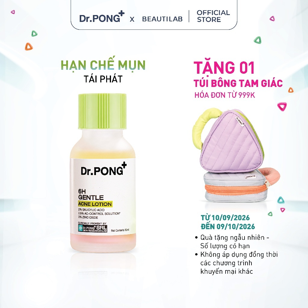 Chấm mụn 2 lớp hỗ trợ gom cồi, giảm mụn Dr.PONG 6H Gentle Acne Lotion