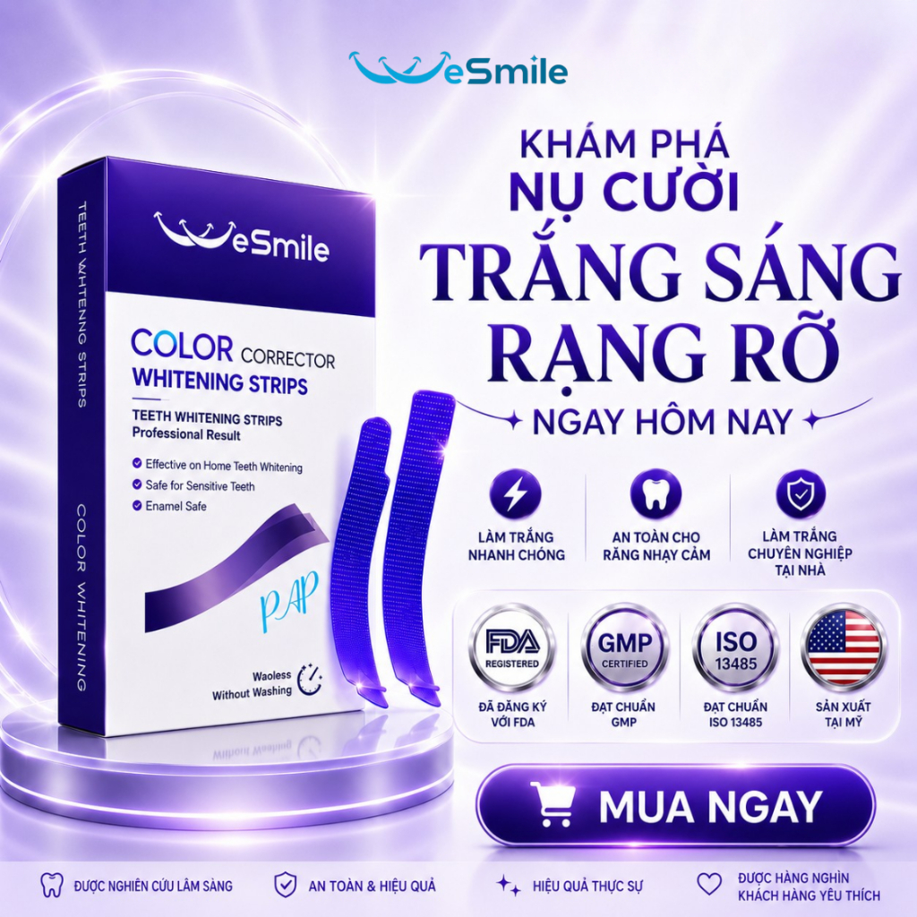 Miếng dán trắng răng Wesmile PAP+V34, hỗ trợ trắng răng tức thì tại an toàn, không gây ê buốt men răng