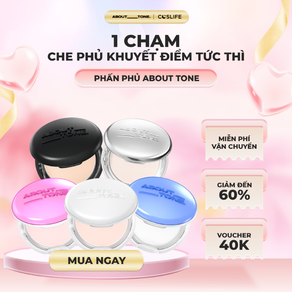 [FS BACKTOSCHOOL] Phấn Phủ Nén ABOUT_TONE Kiềm Dầu Giữ Nền Khô Thoáng Mịn Da Tự Nhiên 9g