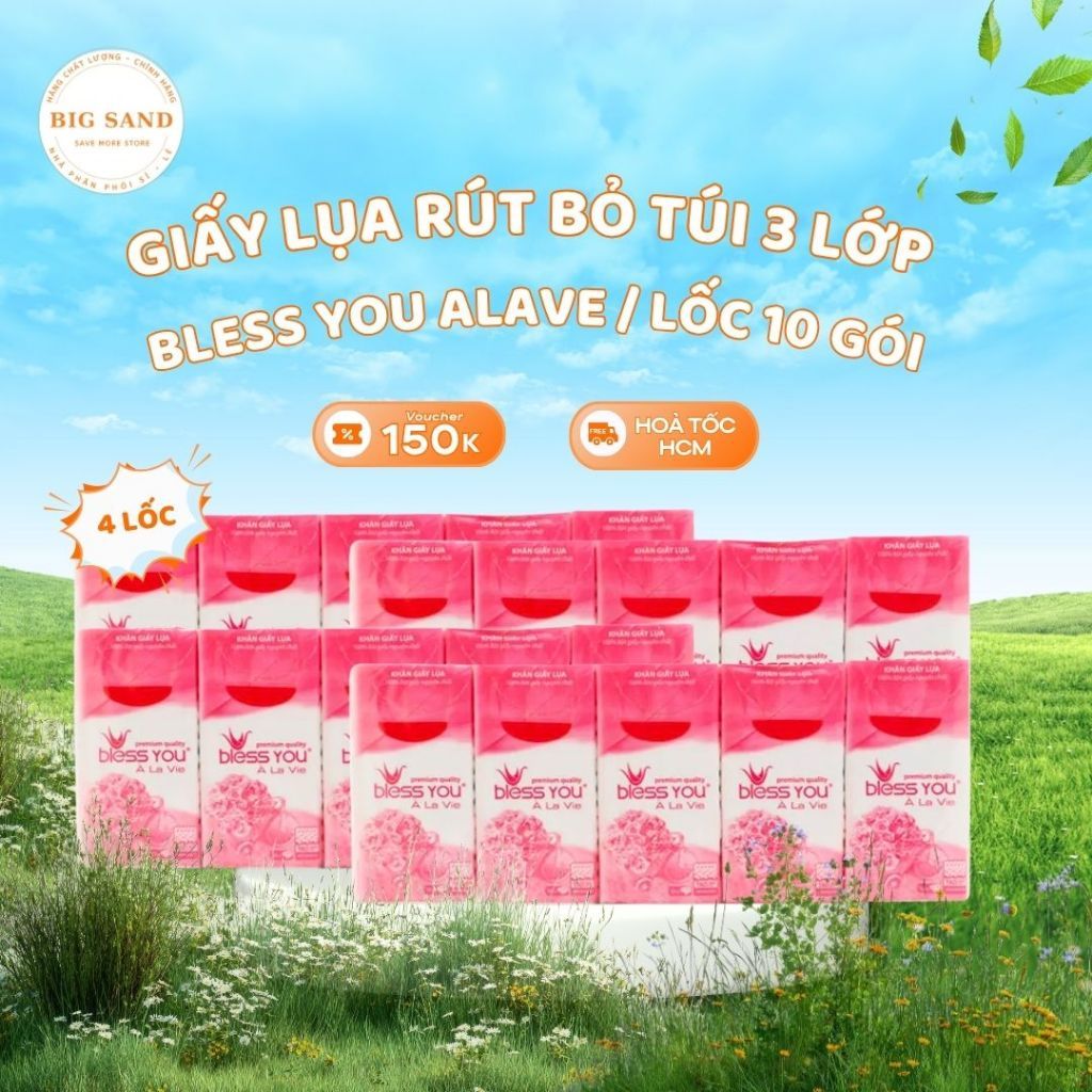 [1 - 2 - 3 - 4 LỐC] Khăn giấy bỏ túi bless you alavie lốc 10 gói tiện lợi / 3 LỚP