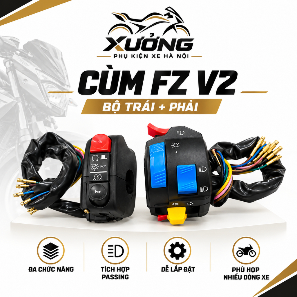 Cùm fz v2 gắn ghi đông xe máy xe điện Xmen 133, thay cùm fz v1 đa chức năng loại 1