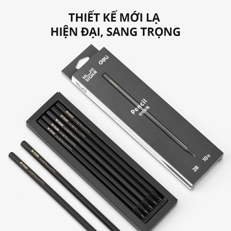 Hộp 12 Bút Chì Nusign Deli NS722-2B - Lõi Đen Cao Cấp, Thân Bút Hình Lục Giác