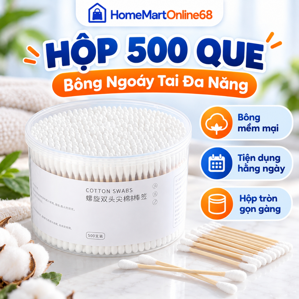 Bông Ngoáy Tai Đa Năng HomeMartOnline68 - Tăm Bông Hai Đầu Mềm Mại, Vệ Sinh Cá Nhân Tiện Dụng