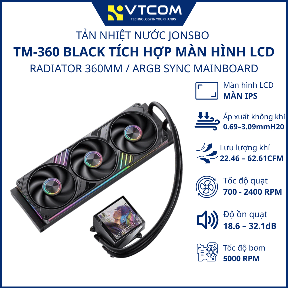 Tản nhiệt nước AIO Jonsbo TM-360 ARGB Black Radiator 360mm - Hàng chính hãng
