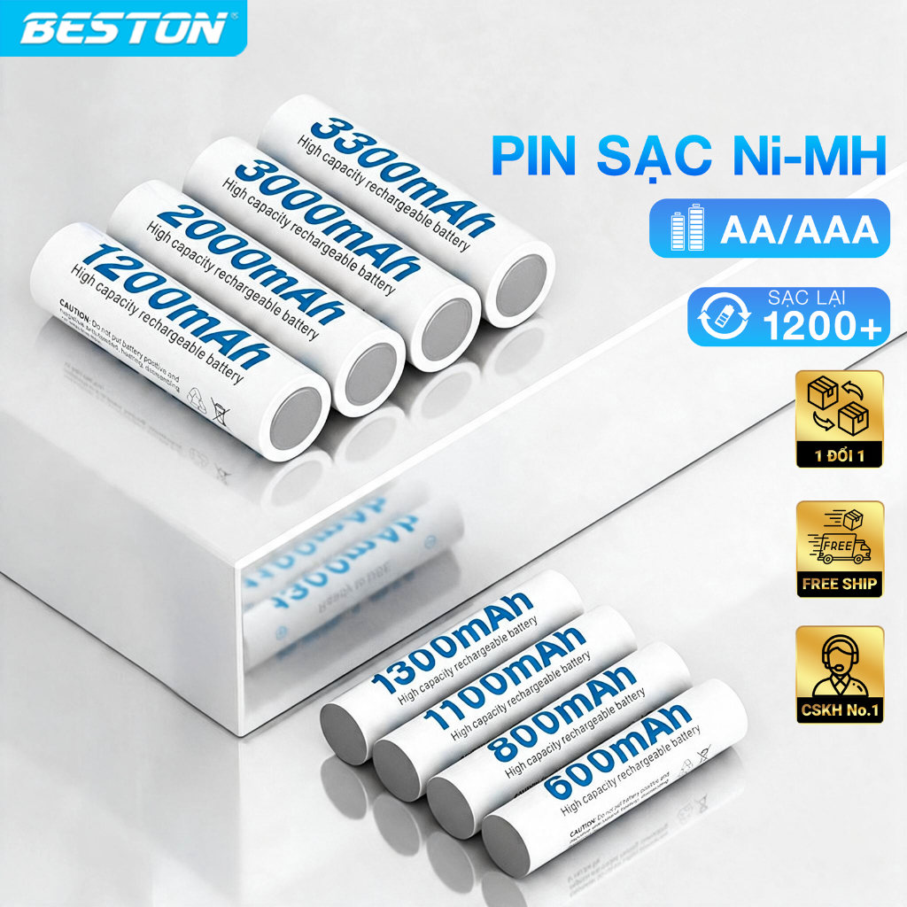 Pin Sạc AA AAA Dung Lượng Cao, Chính Hãng Beston cho micro karaoke, đồ chơi…