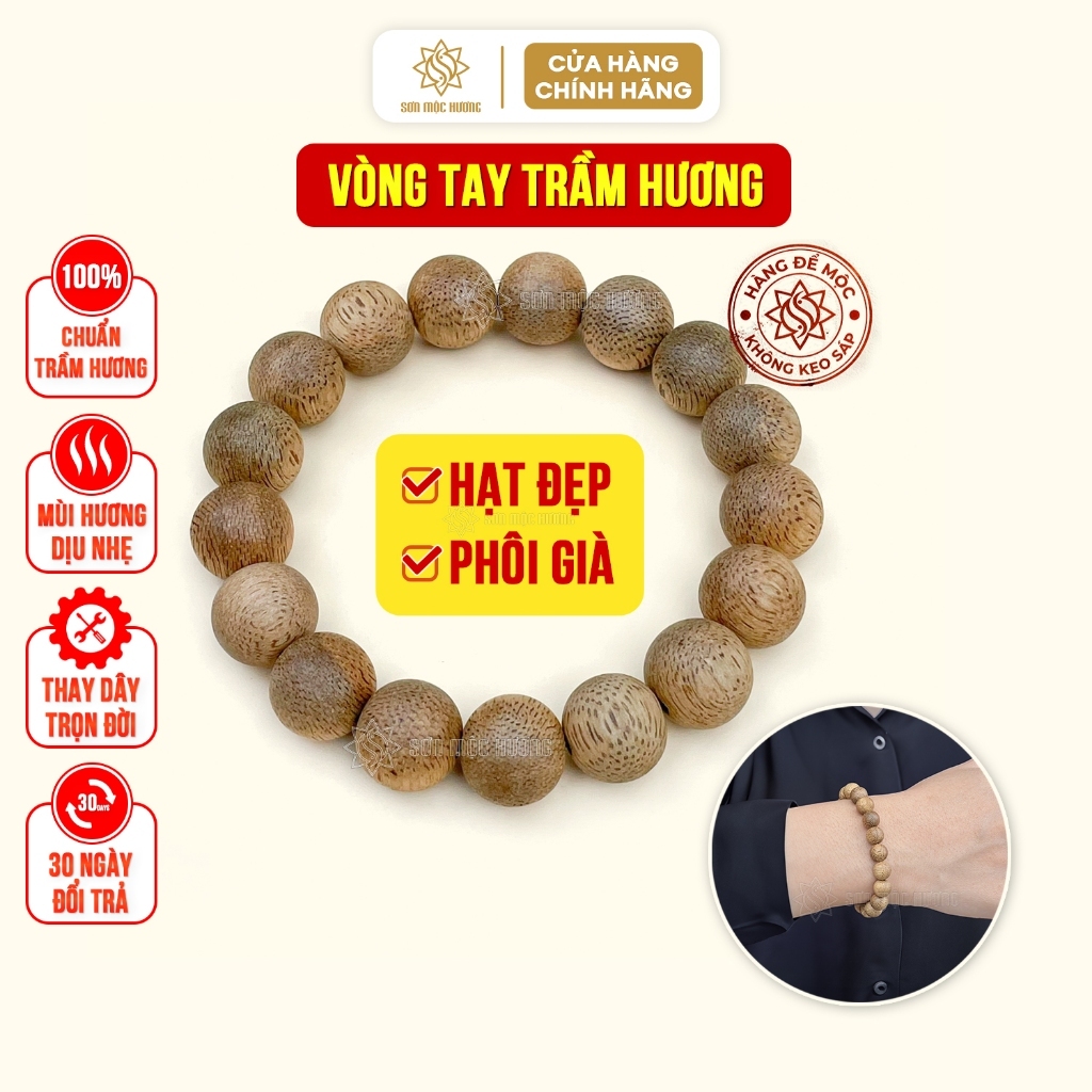 Vòng tay trầm hương tròn đơn Sơn Mộc Hương đeo tay nam nữ phong thủy may mắn tài lộc