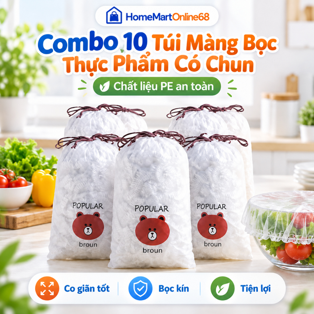 Combo 10 Túi Màng Bọc Thực Phẩm PE Túi Có Chun Co Giãn Bọc Đồ Ăn Bát Đĩa Hộp Thực Phẩm Tiện Lợi HomeMartOnline68