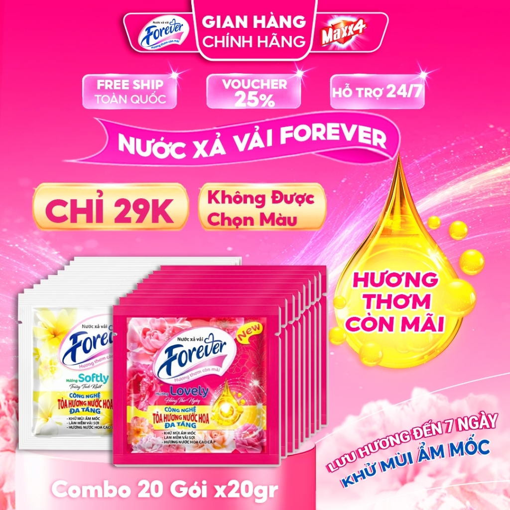Combo 20 Gói Nước Xả Vải Forever 20g Hương Nước Hoa Cao Cấp Siêu Tiết Kiệm Lưu Hương 7 Ngày