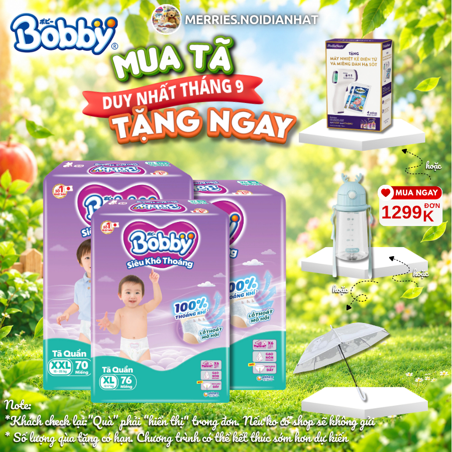 [CHÍNH HÃNG] Tã BOBBY ULTRA đủ size M96/L88/XL74/XXL70 siêu nhiều miếng