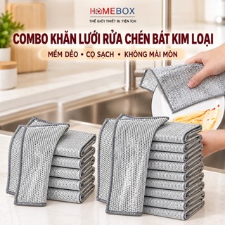COMBO Khăn Lưới Rửa Chén Bát Sợi Kim Loại Đa Năng, Khăn Rửa Chén Cọ Xoong Nồi Sạch Bóng Không Trầy