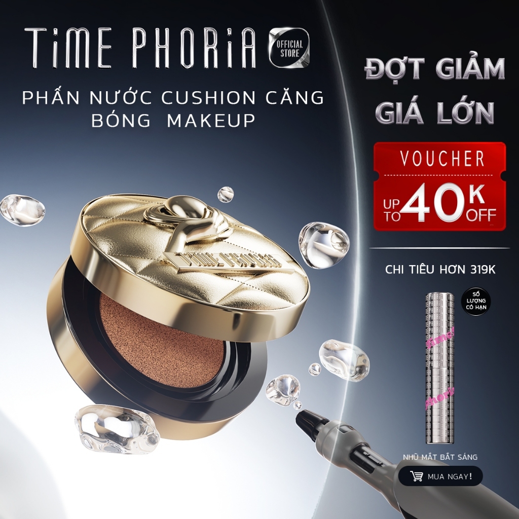 Phấn nước cushion Time Phoria căng bóng makeup mỏng nhẹ kiềm dầu tệp da nâng tone tự nhiên