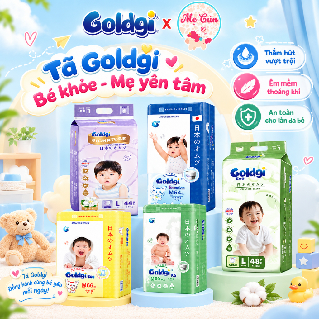 Bỉm dán, quần Nhật Bản Goldgi Premium, X5, Eco, Signature, Eco New đủ size NB92/S84/M66/M60/L56/L48/