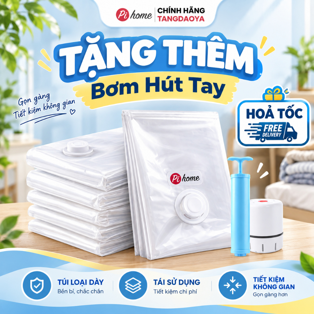 [TẶNG TÚI HÚT ĐƠN 200K] Túi hút chân không quần áo, chăn bông, chính hãng Pihome, cho vali du lịch - tủ đồ