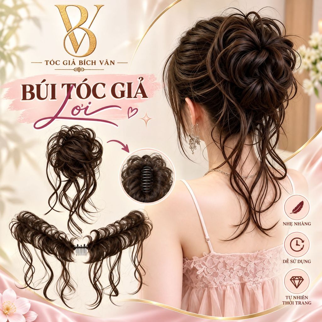 Tóc giả búi lơi thiết kế mới Bích Vân , búi tóc lả lơi chụp ảnh áo dài