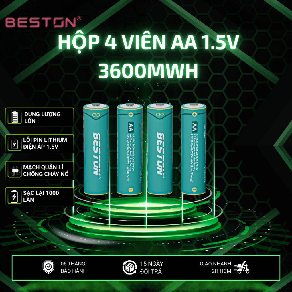 Hộp 4 Pin sạc 2A 1.5V Lithium Beston - AA - 3600mWh, Hộp Sạc M7036 AA 1.5V  pin đồ chơi, pin máy ảnh