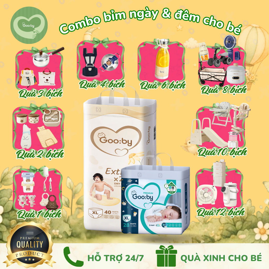 Bỉm Gooby Extra, Gooby Premium dán, quần mềm mại, an toàn, siêu thấm hút size…