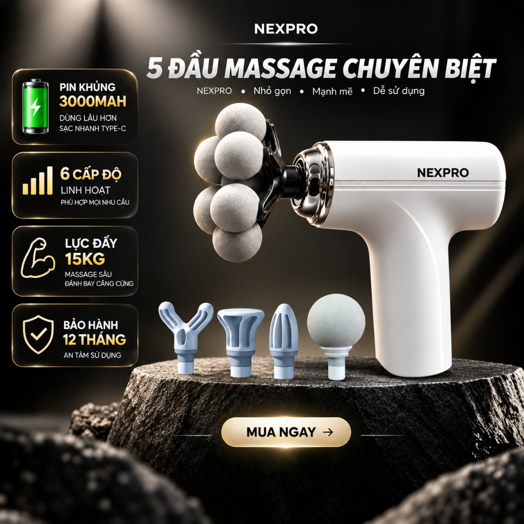 Máy Massage NEXPRO Cầm Tay Cải Tiến, Tăng Diện Tích Tiếp Xúc Vùng Nhức Mỏi, Massage Toàn Thân, BH 12Tháng