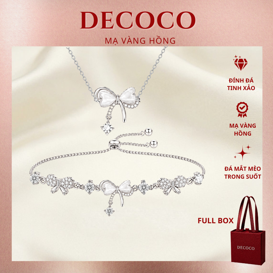 [HÀNG MỚI VỀ] Vòng cổ và vòng tay MIRA hình nơ đính đá mắt mèo DECOCO ( kèm Túi hộp )