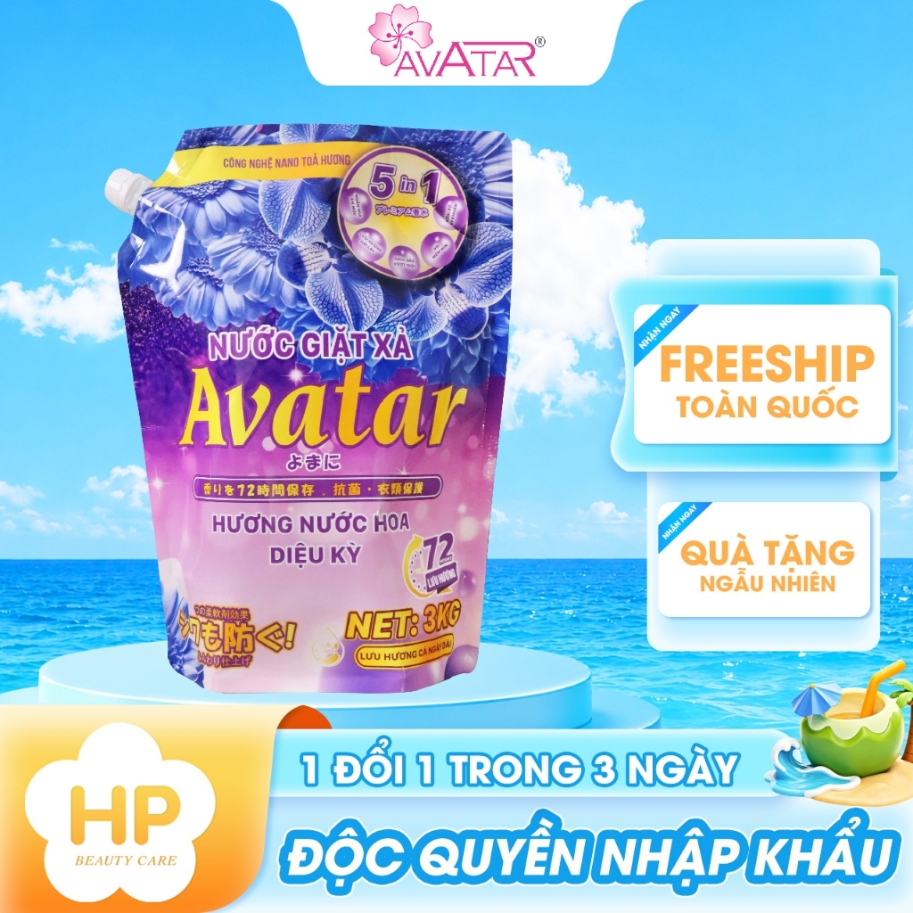 Nước Giặt Xả Avatar 5 Trong 1 Hương Nước Hoa Lưu Hương 72h (Túi 3kg)