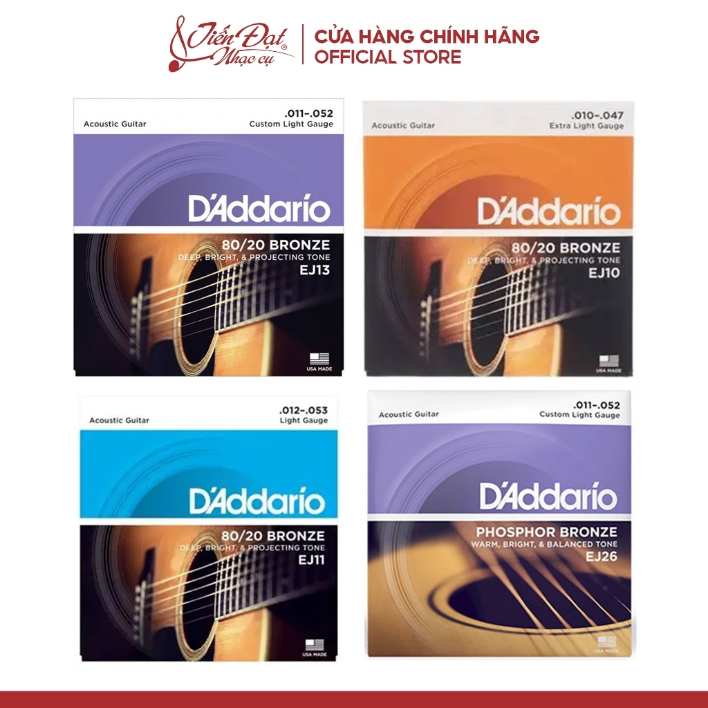 Chính Hãng D'Addario EJ10, EJ11, EJ13, EJ26 Bộ Dây Đàn Guitar Acoustic Chuẩn Mỹ