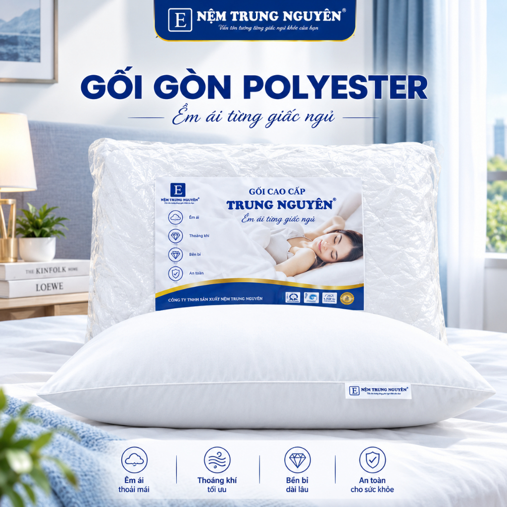 Gối nằm gòn Trung Nguyên cao cấp mềm mại, ruột gối nằm hút chân không thoáng…