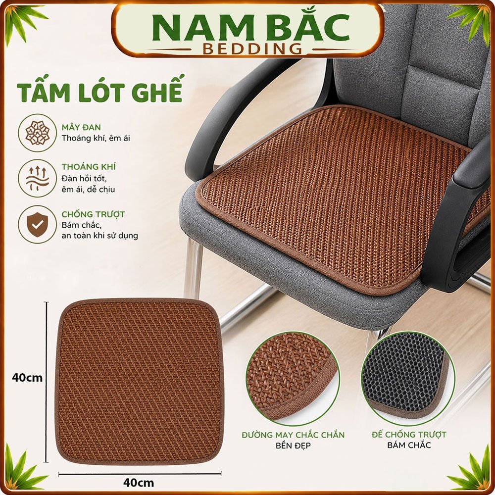 Tấm Lót Ghế Mây Điều Hòa 40x40cm NAM BẮC BEDDING - Đệm Ghế Thoáng Mát, Chống Trượt, Có Lớp Đệm, Viền Vải, Dễ Vệ Sinh