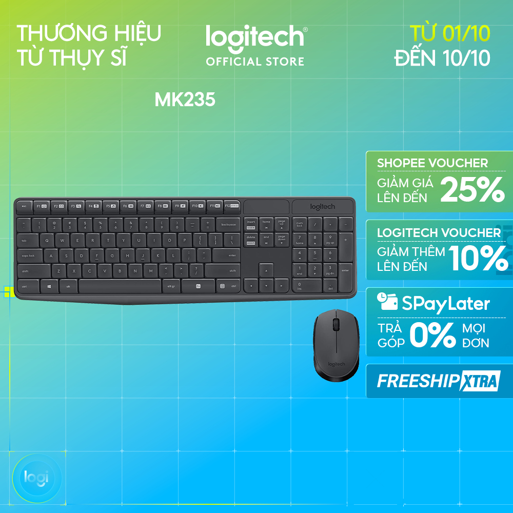 Bộ bàn phím chuột không dây Logitech MK235