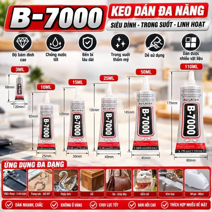 Keo B-7000 Siêu Dính Đa Năng – Dán Màn Hình, Trang Sức, Linh Kiện Điện Tử, Chống Nước